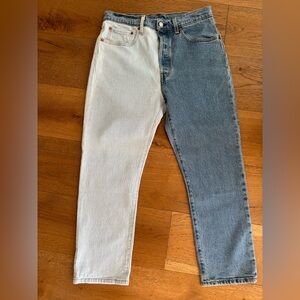 Levi's Two-Tone Straight Leg Jeans - Blue and White